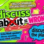 Is discuss about correct or wrong? A grammar graphic showing the mistake crossed out